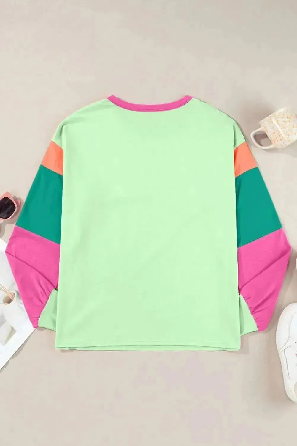 Color Block Round Neck Long Sleeve Top - Bad Moms Club
