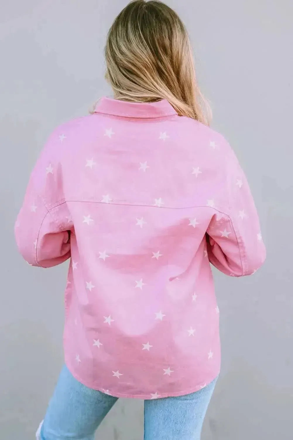 Star Pattern Button Up Slit Denim Jacket - Bad Moms Club