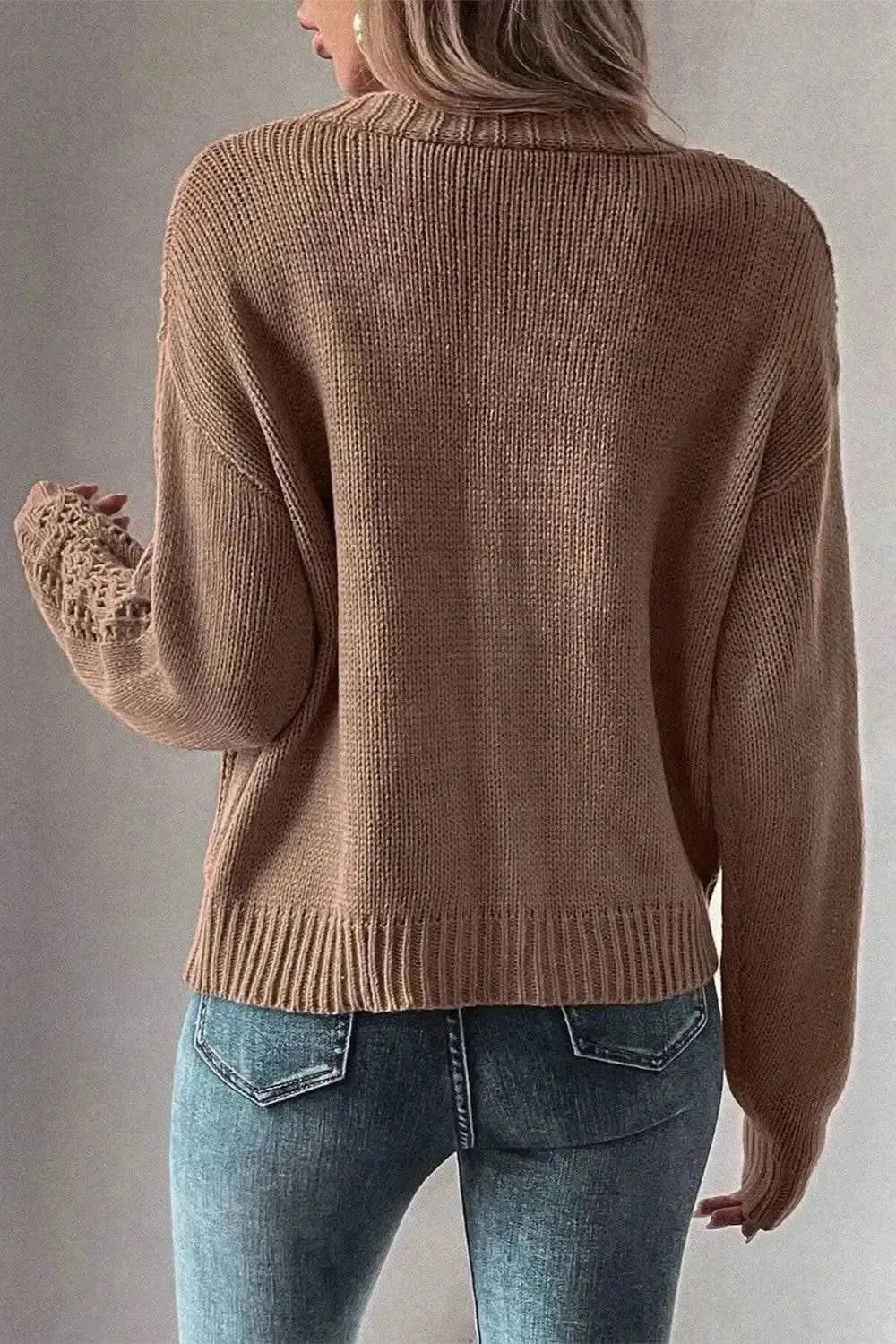 Openwork Button Up Long Sleeve Cardigan - Bad Moms Club