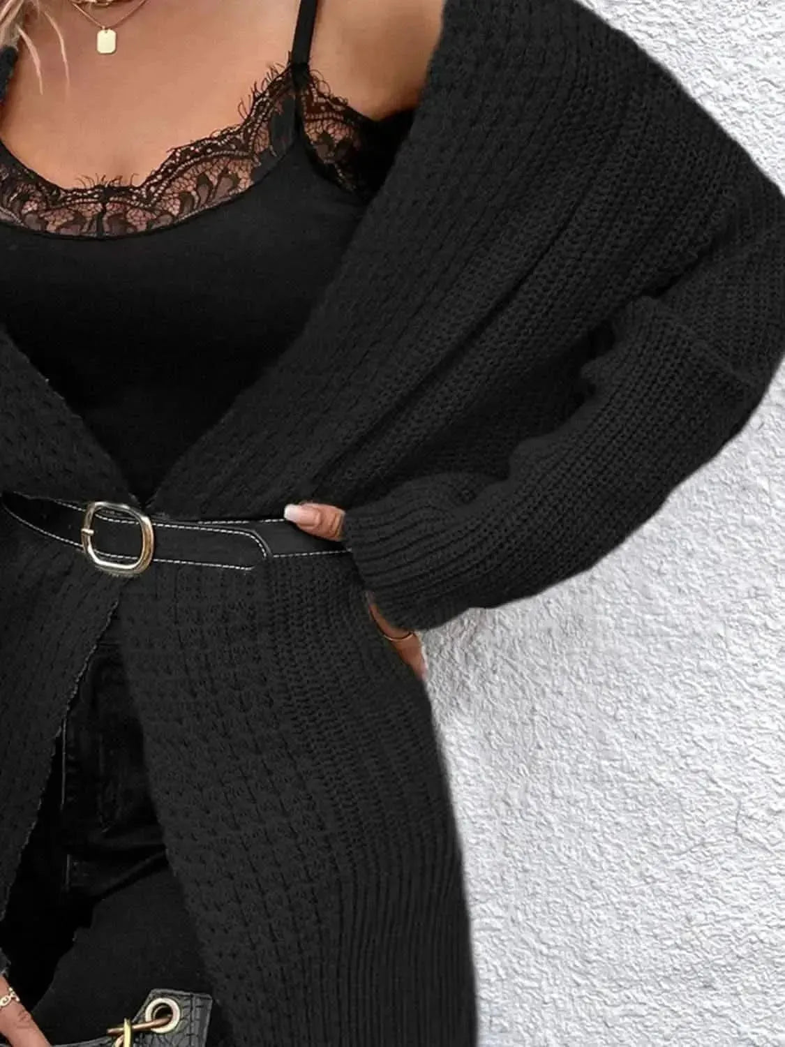 Open Front Dropped Shoulder Longline Cardigan - Bad Moms Club