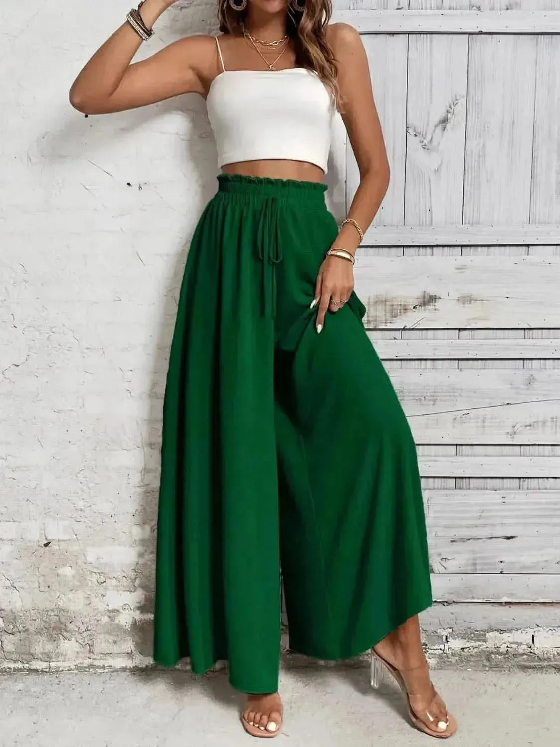 Honey Tied High Waist Wide Leg Pants - Bad Moms Club
