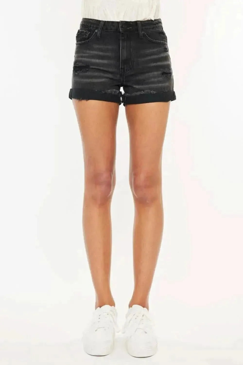 Kancan High Waist Distressed Denim Shorts - Bad Moms Club