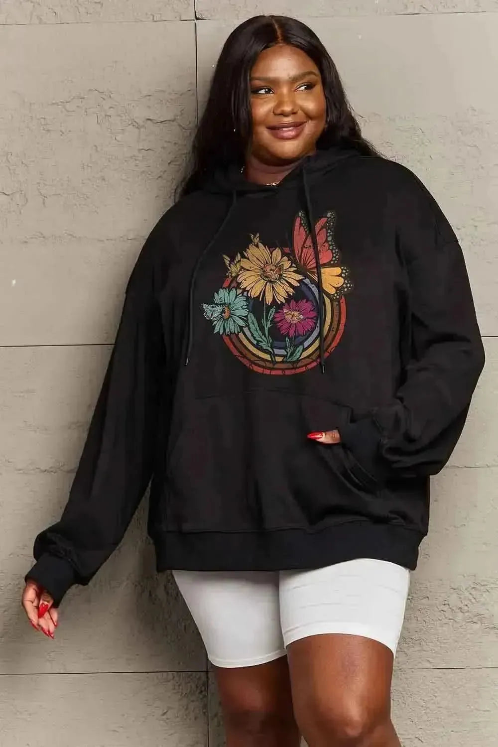 Simply Love Simply Love Full Size Butterfly and Flower Graphic Hoodie - Bad Moms Club