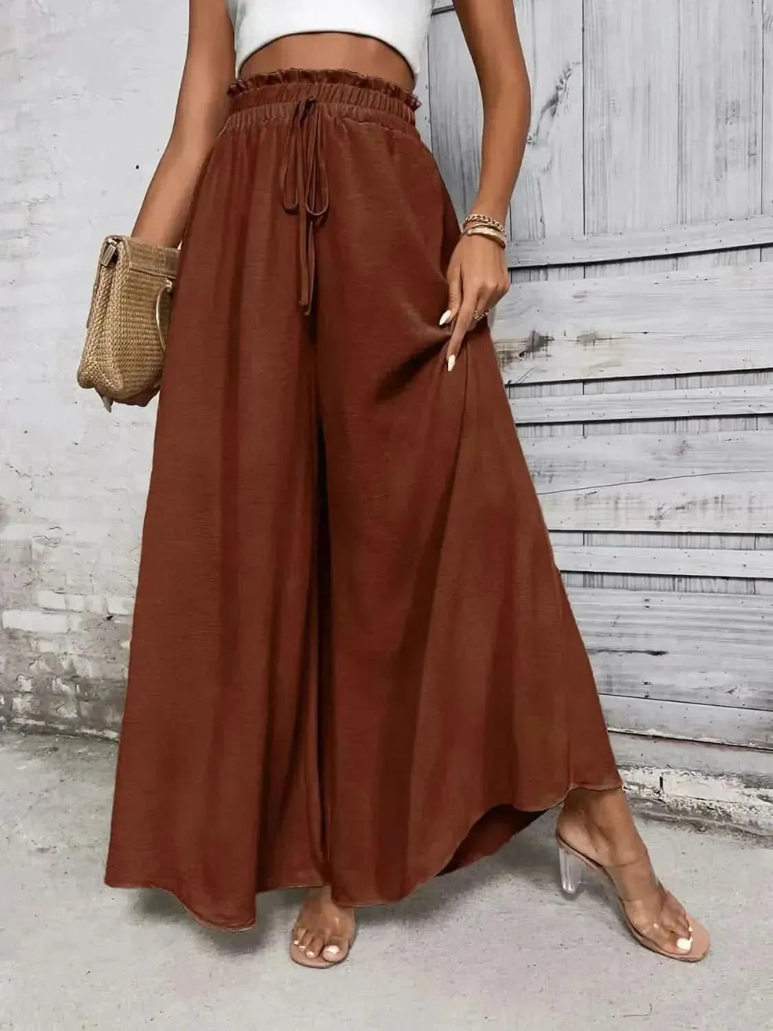 Honey Tied High Waist Wide Leg Pants - Bad Moms Club