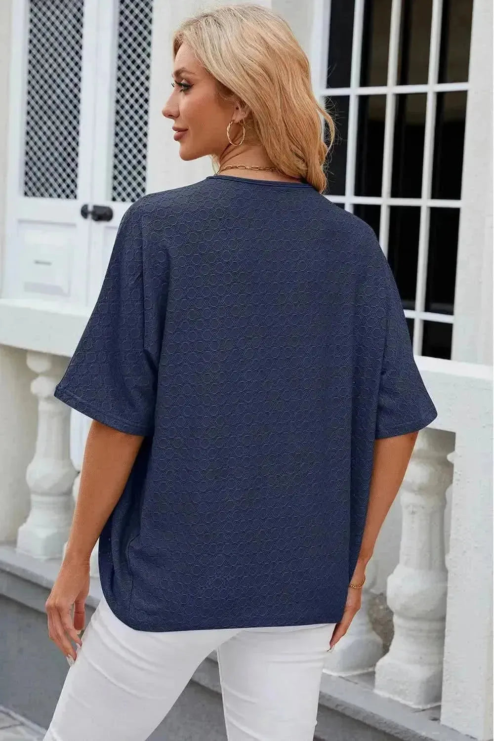 Eyelet Open Front Half Sleeve Cardigan - Bad Moms Club