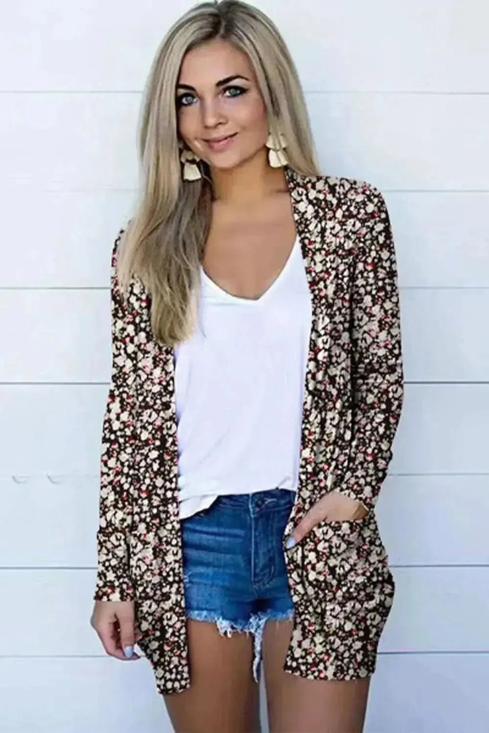 Printed Long Sleeve Cardigan - Bad Moms Club