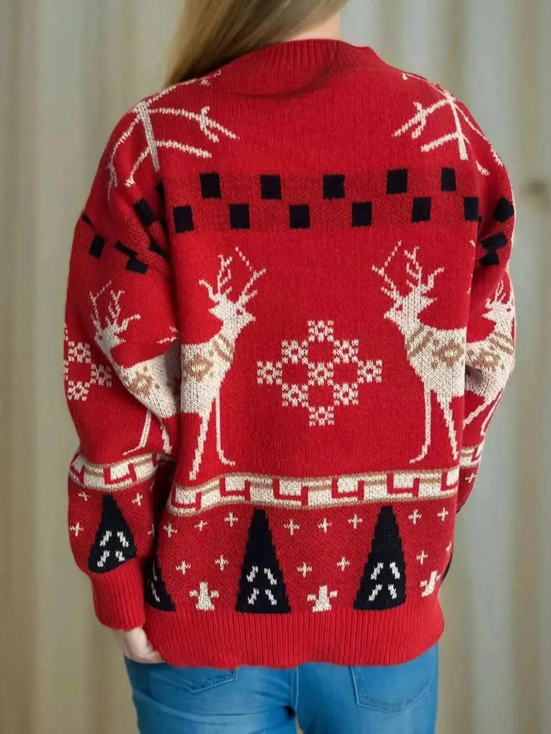 Christmas Element Round Neck Long Sleeve Sweater - Bad Moms Club