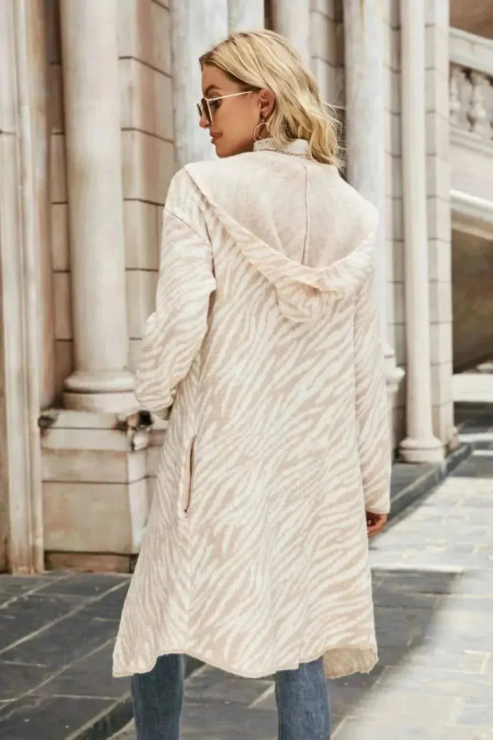 Printed Open Front Hooded Longline Cardigan - Bad Moms Club