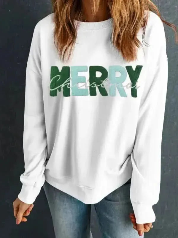 MERRY CHRISTMAS Contrast Long Sleeve Sweatshirt - Bad Moms Club