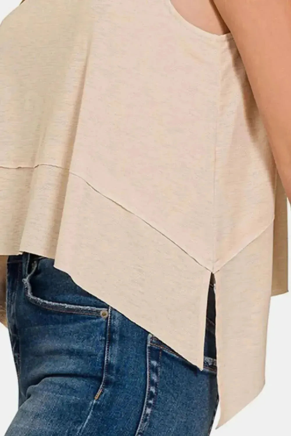 Zenana Exposed Seam Slit Round Neck Tank - Bad Moms Club