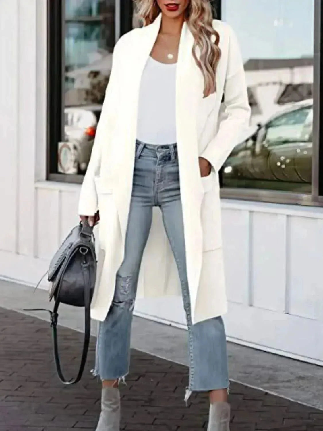 Open Front Dropped Shoulder Outerwear - Bad Moms Club