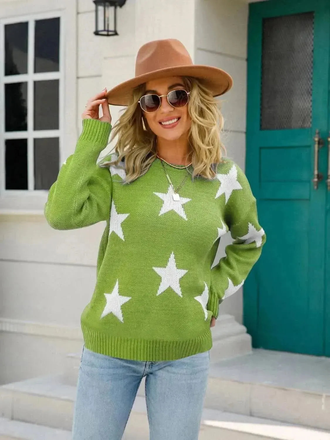 Angel Wings Star Round Neck Dropped Shoulder Sweater - Bad Moms Club