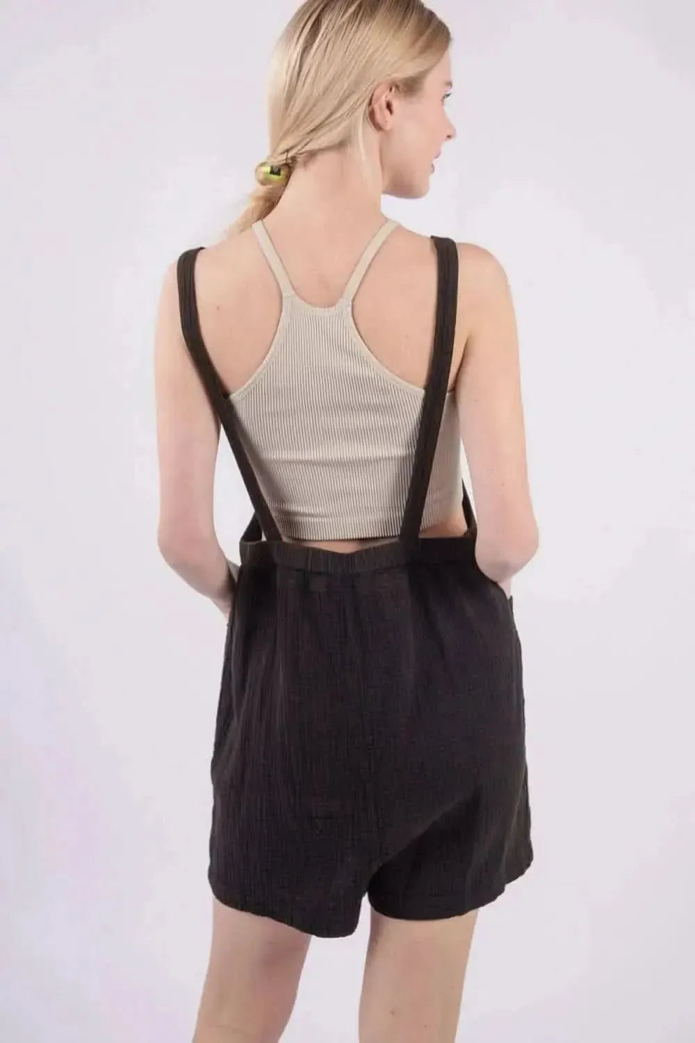 VERY J Sleeveless Double Gauze Overalls with Pockets - Bad Moms Club