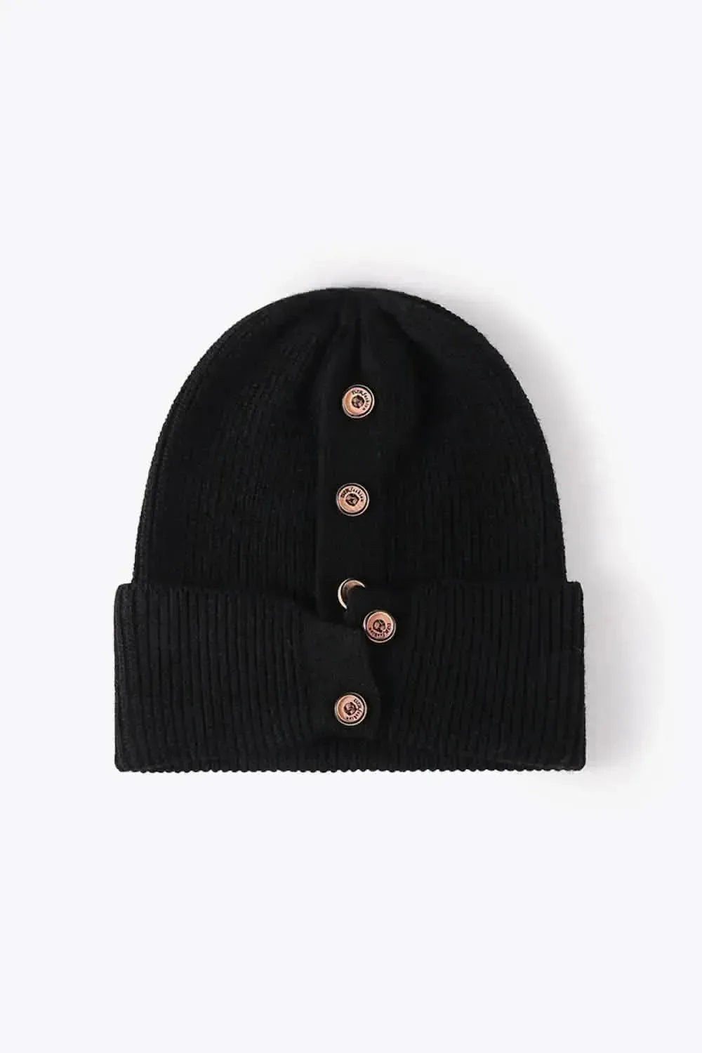 Button Detail Rib-Knit Cuff Beanie - Bad Moms Club