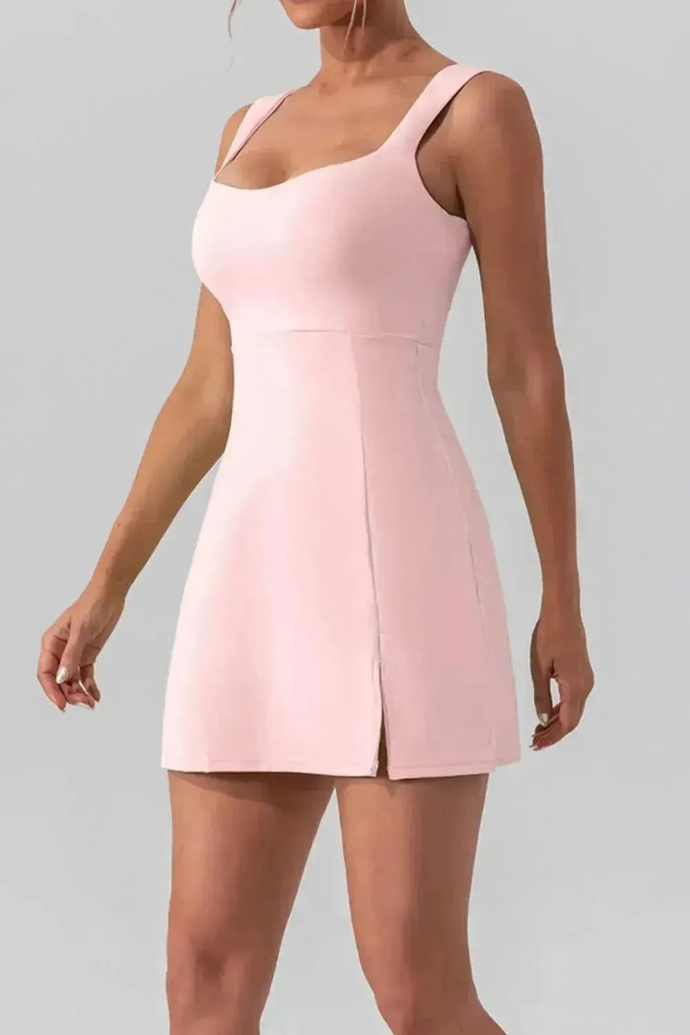 Square Neck Sleeveless Slit Mini Active Dress - Bad Moms Club