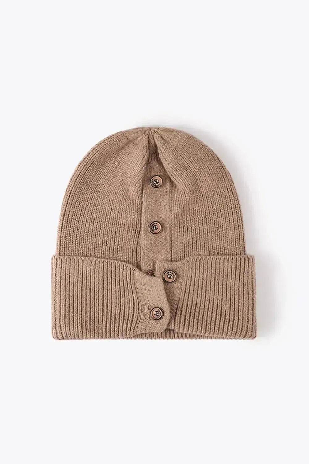 Button Detail Rib-Knit Cuff Beanie - Bad Moms Club