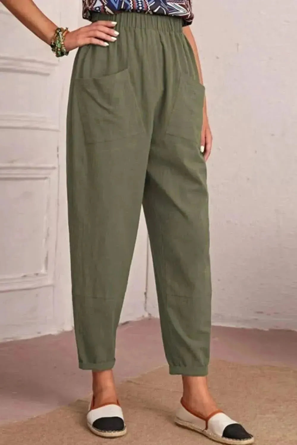 Elastic Waist Pocket Tapered Pants - Bad Moms Club