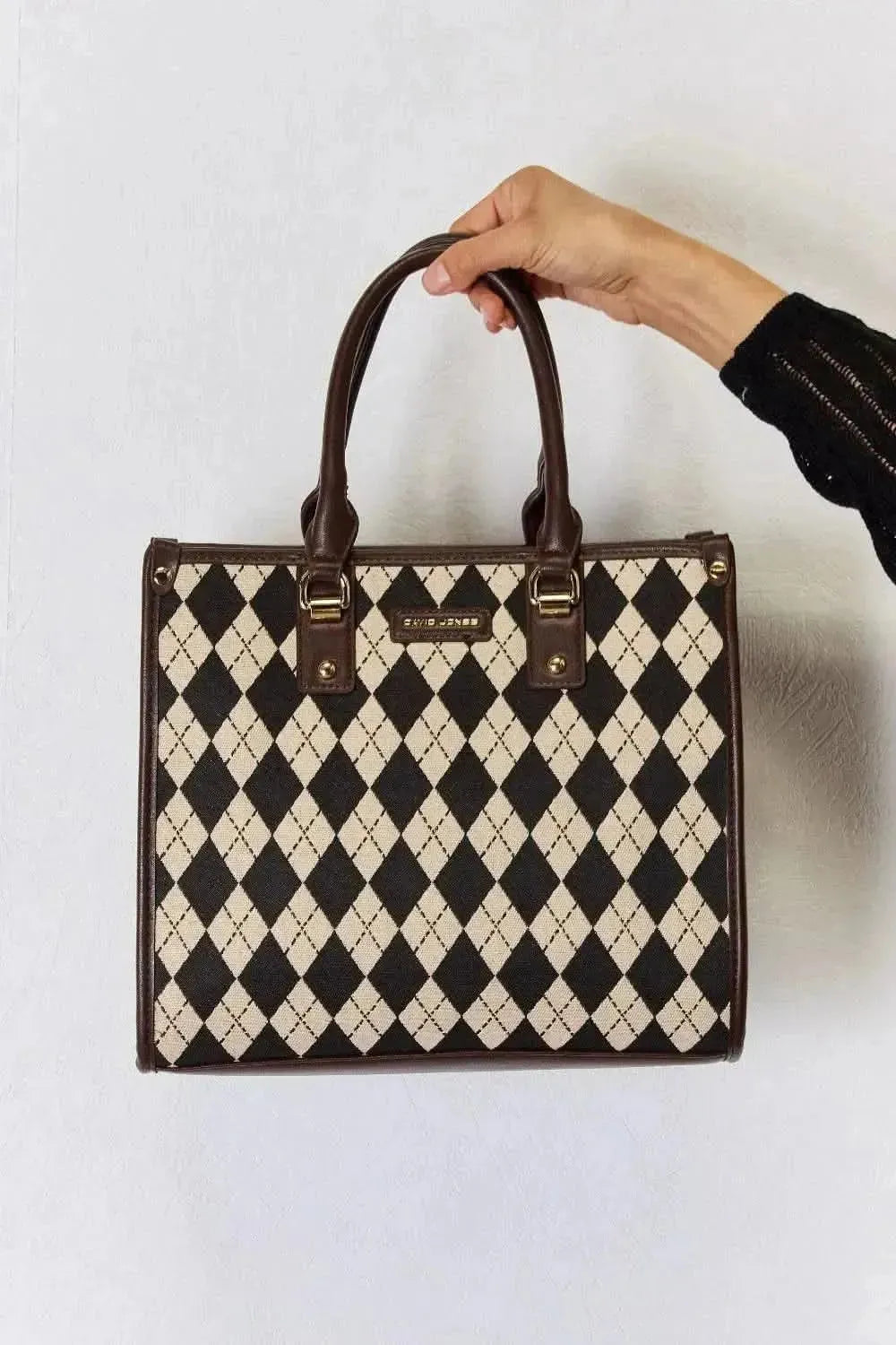 David Jones Argyle Pattern PU Leather Handbag - Bad Moms Club
