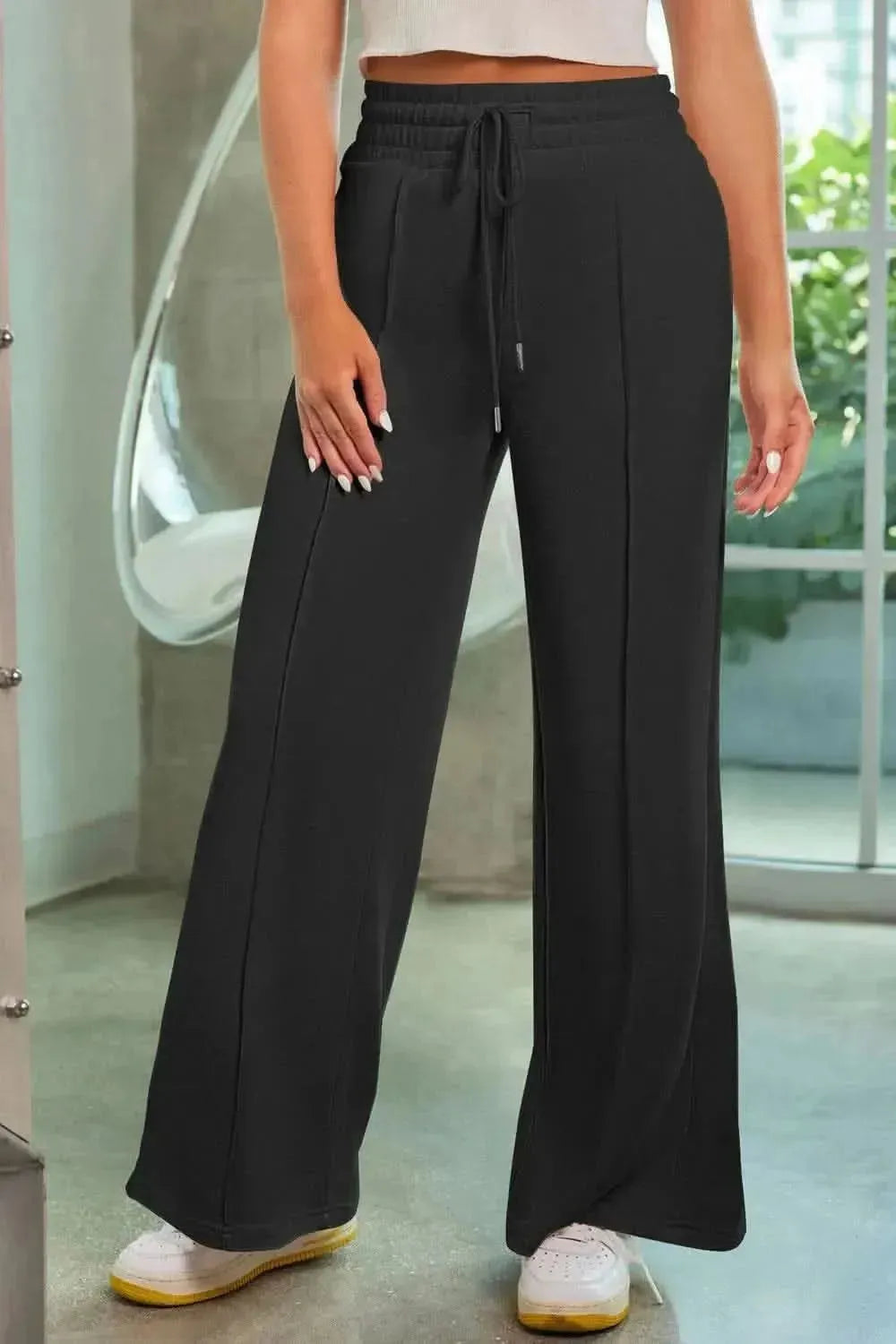 Drawstring Wide Leg Pants with Pockets - Bad Moms Club