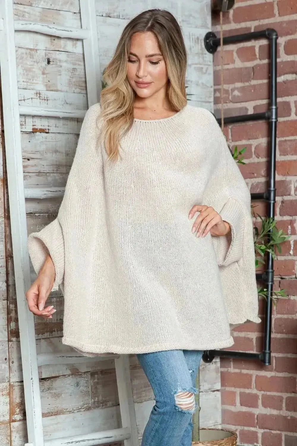 Round Neck Batwing Sleeve Sweater - Bad Moms Club