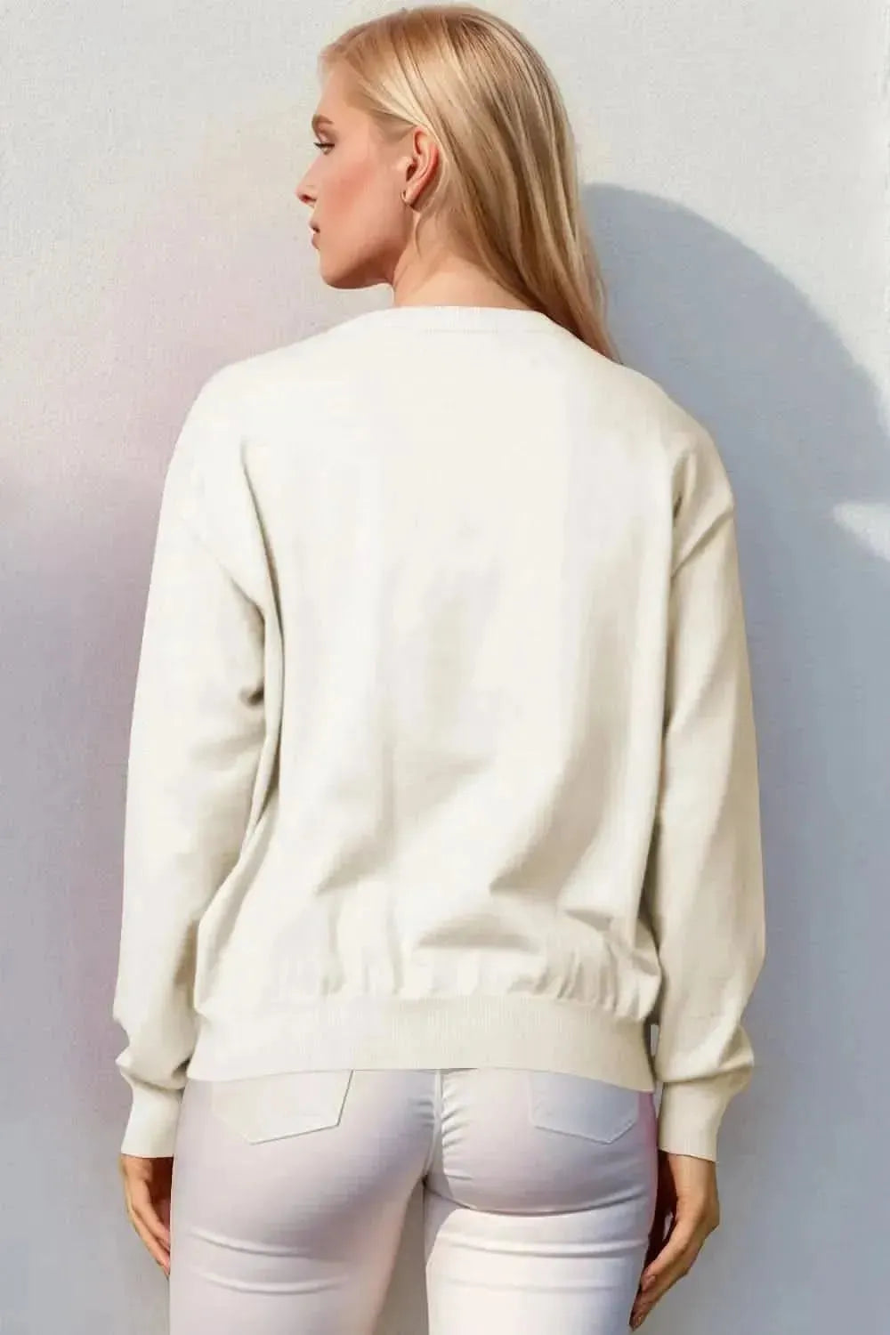Double Take Full Size Nutcracker Sequin Long Sleeve Sweater - Bad Moms Club