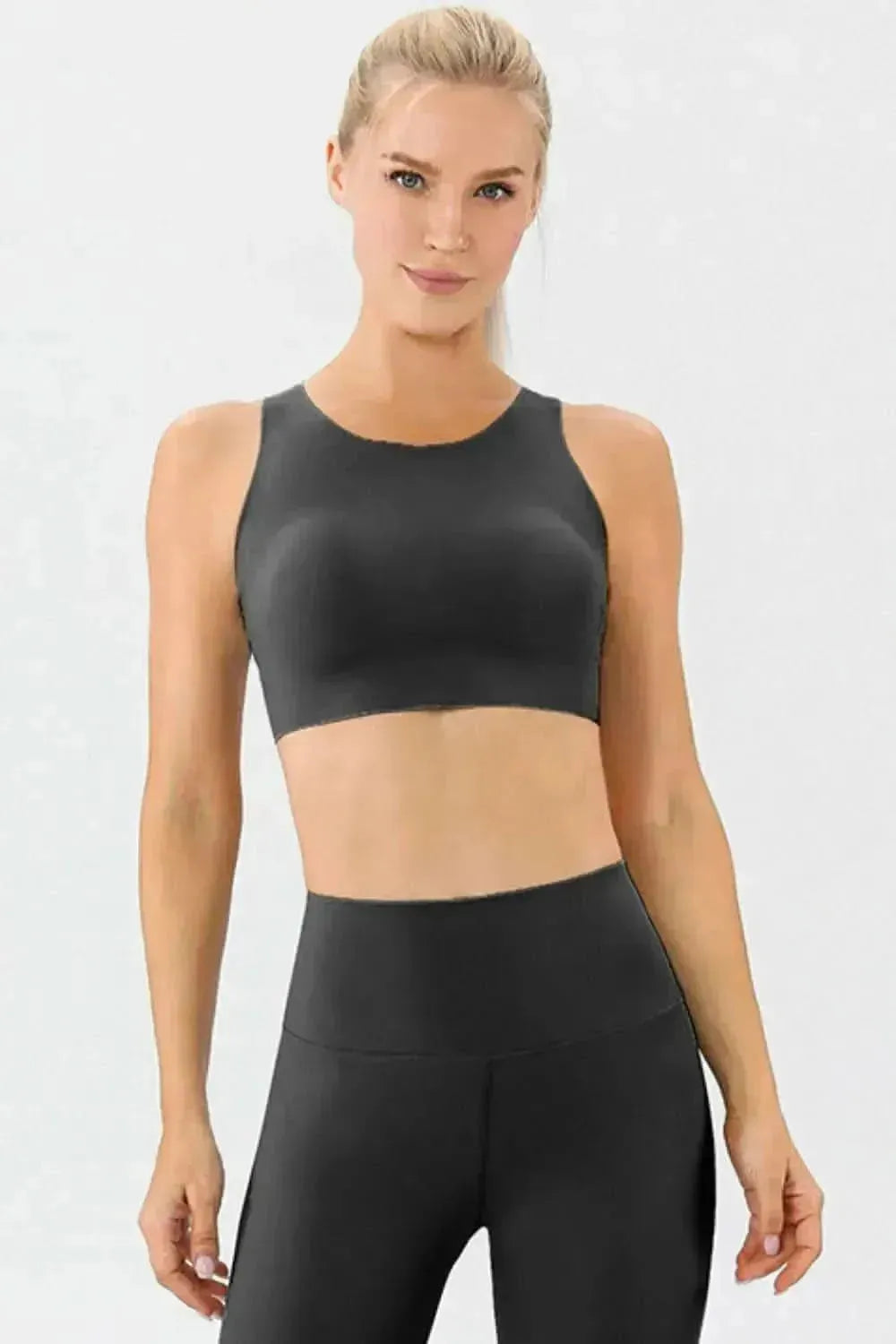 Round Neck Wide Strap Active Bra - Bad Moms Club