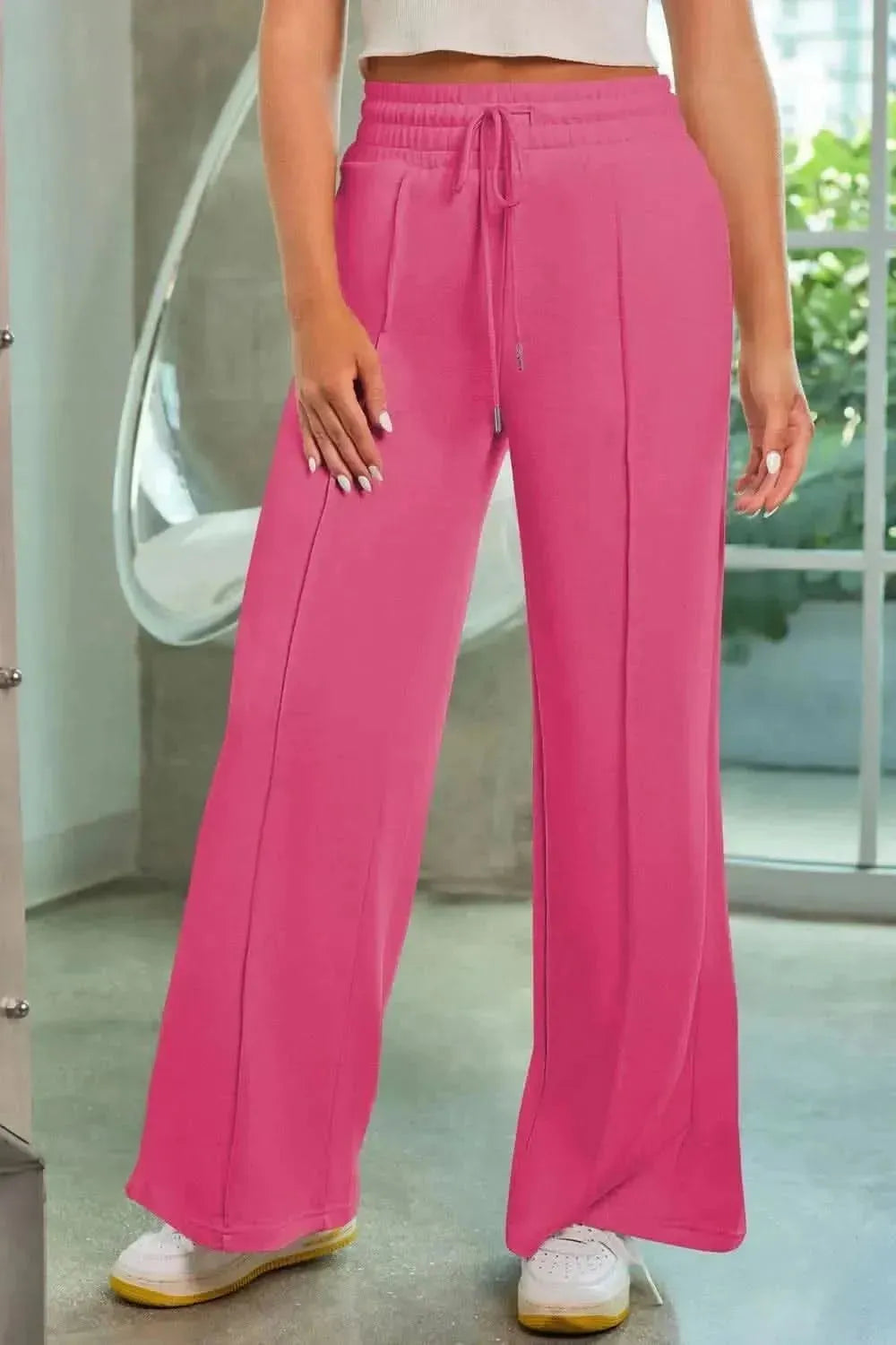 Drawstring Wide Leg Pants with Pockets - Bad Moms Club