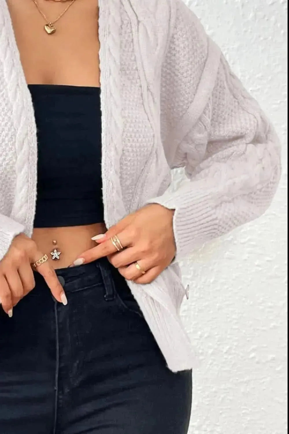 Cable-Knit Open Front Cardigan - Bad Moms Club