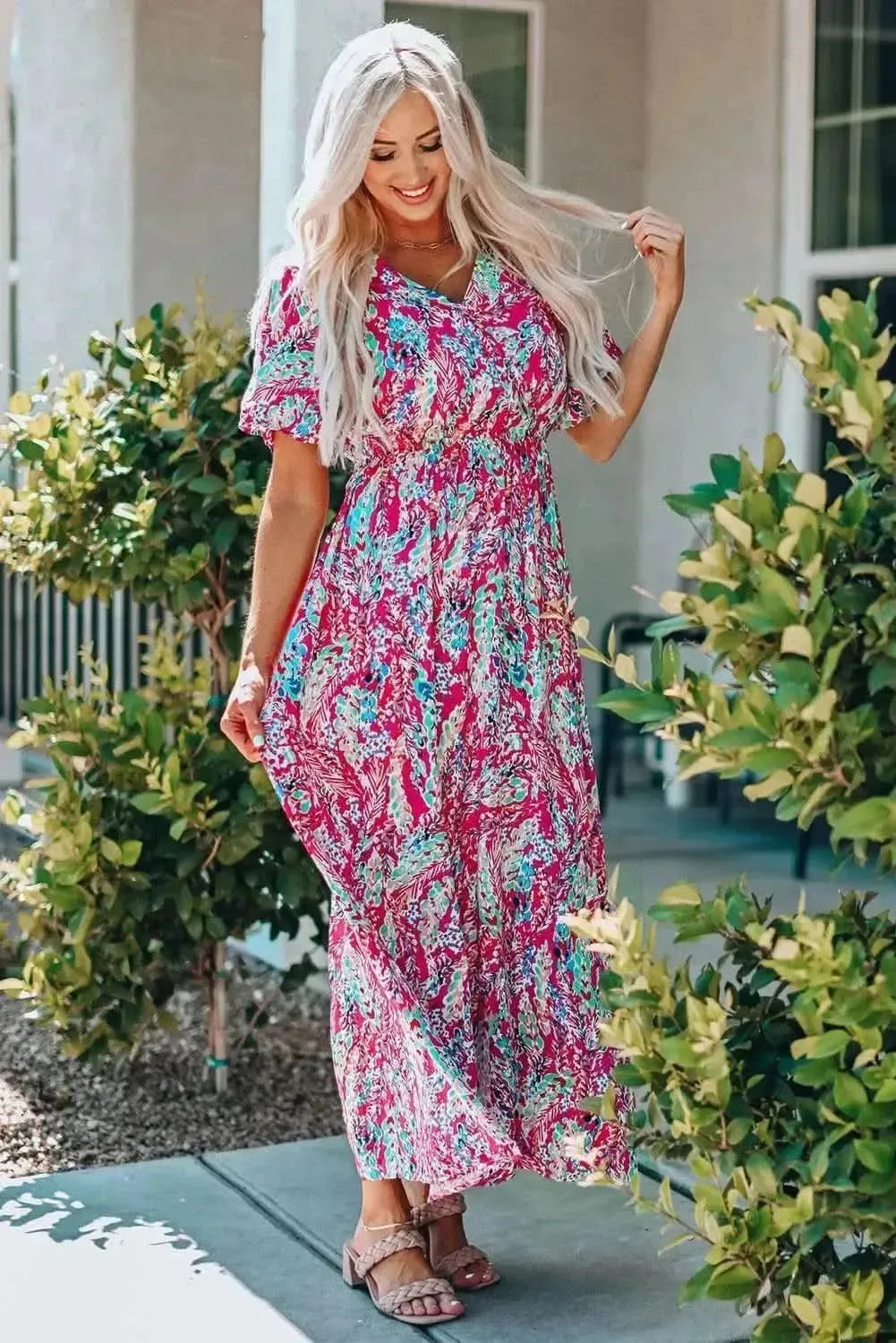 Multicolored V-Neck Maxi Dress - Bad Moms Club