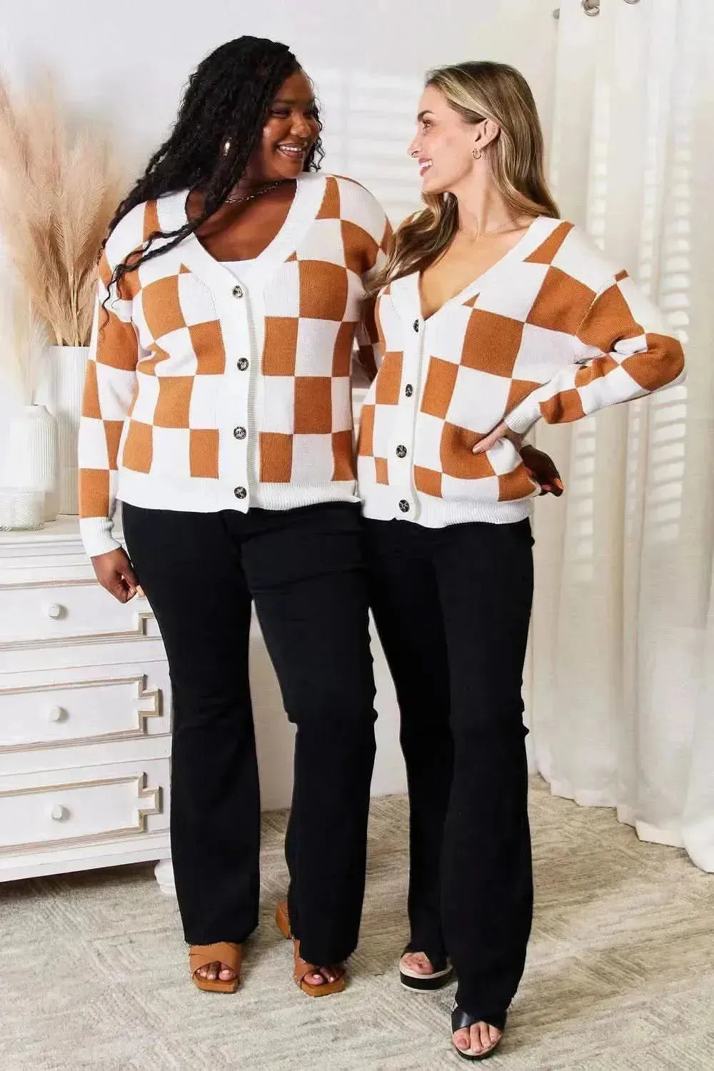 Double Take Button-Up V-Neck Dropped Shoulder Cardigan - Bad Moms Club