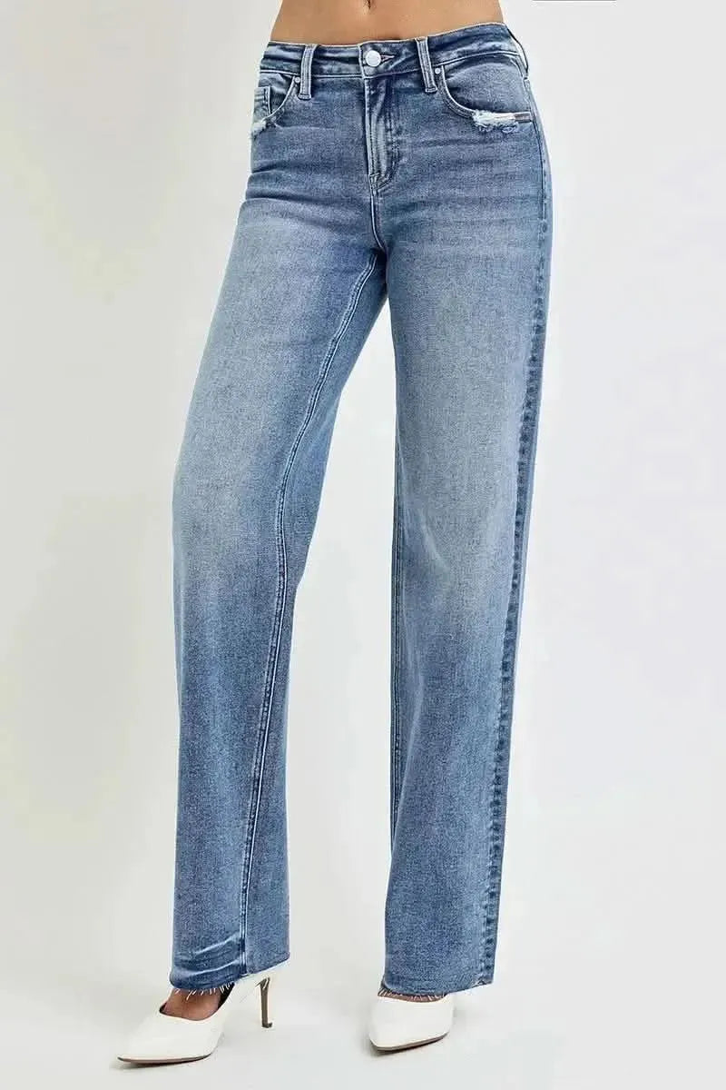 RISEN Full Size High Rise Straight Leg Jeans with Pockets - Bad Moms Club