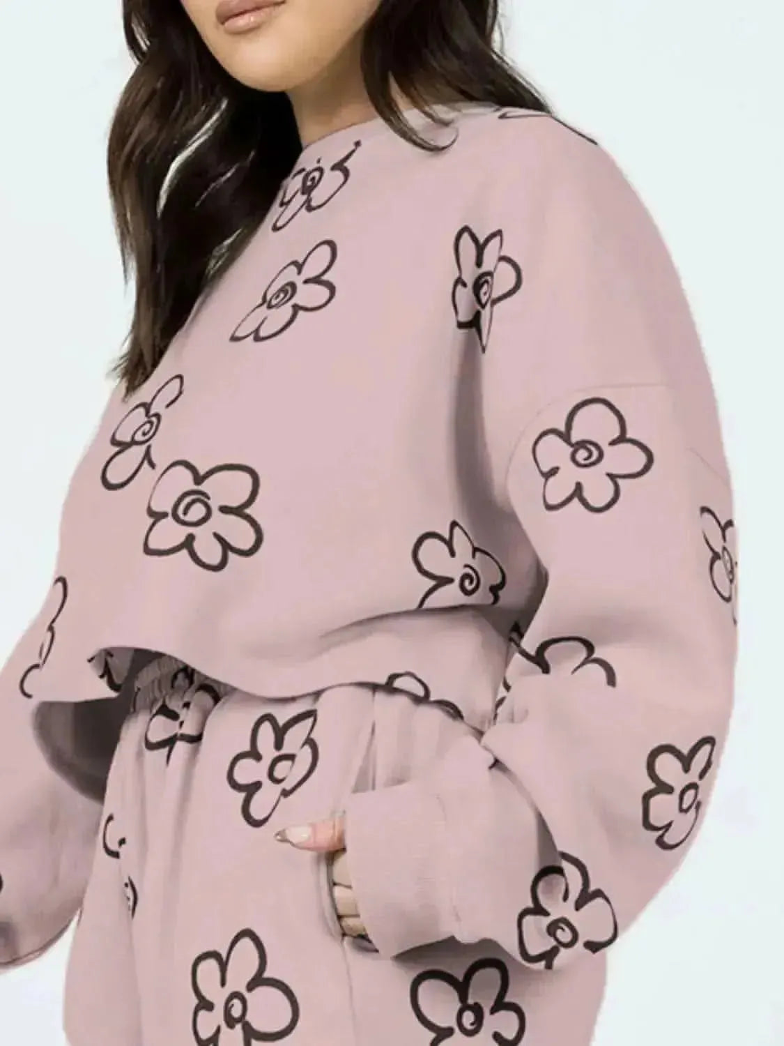 Floral Dropped Shoulder Sweatshirt and Shorts Set - Bad Moms Club