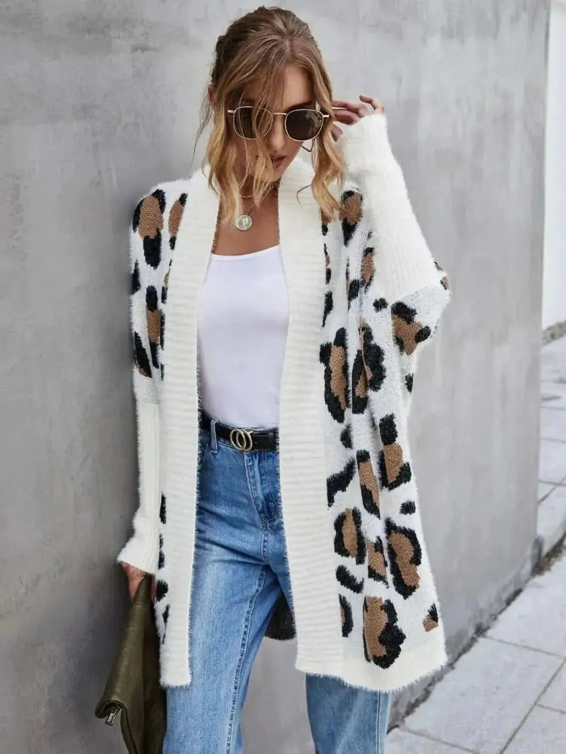 Leopard Pattern Fuzzy Cardigan - Bad Moms Club