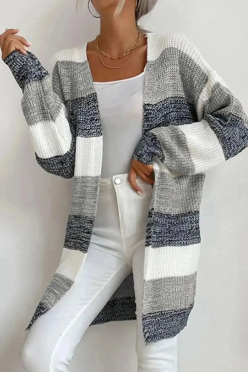 Striped Long Sleeve Duster Cardigan - Bad Moms Club