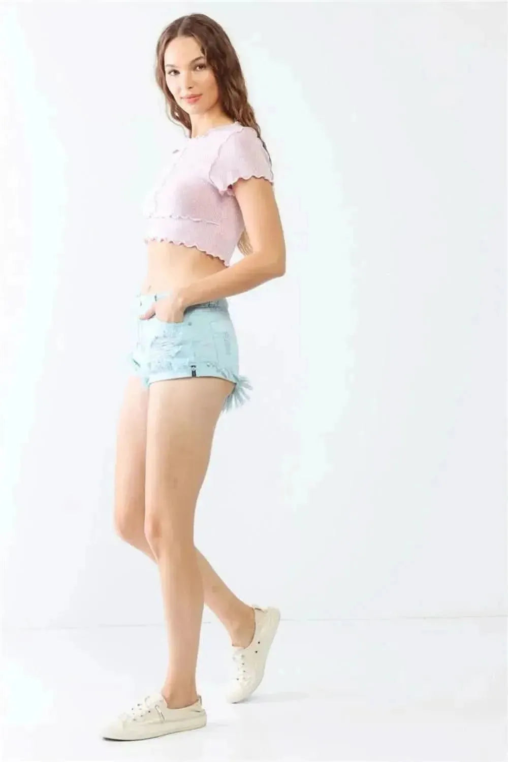 LITZ LA Distressed Ripped Denim Shorts - Bad Moms Club