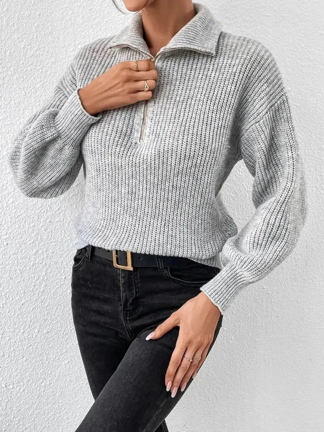 Honey Half Zip Dropped Shoulder Sweater - Bad Moms Club