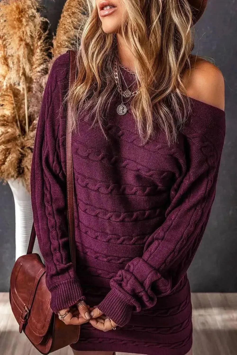 Cable-Knit Boat Neck Sweater Dress - Bad Moms Club