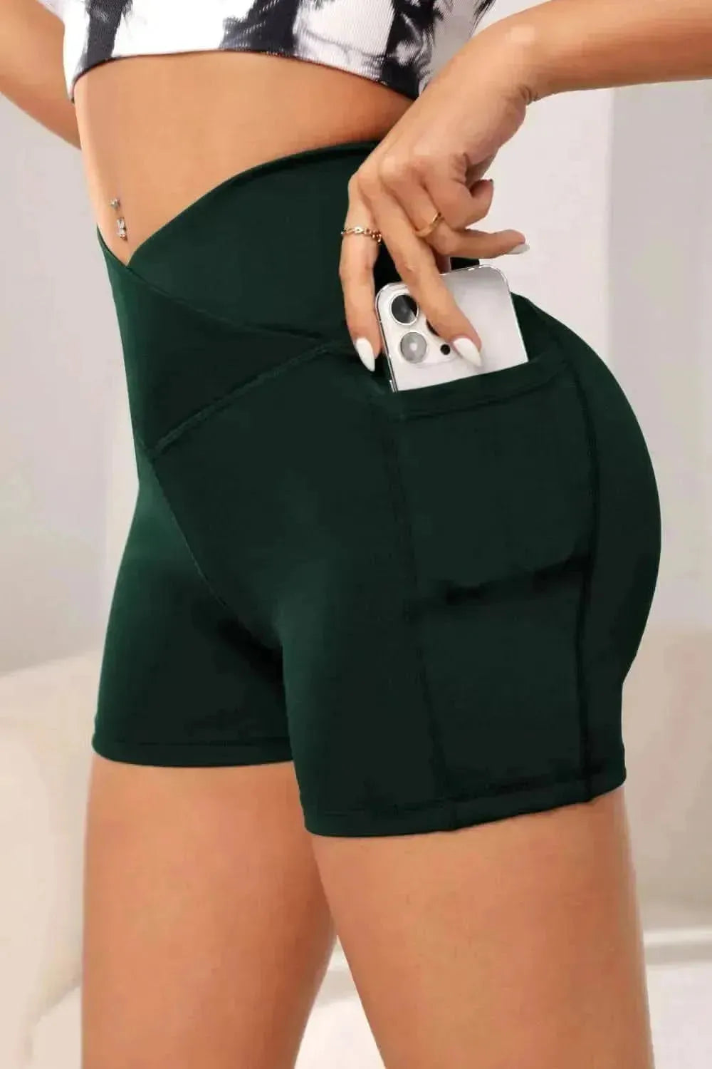 Wide Waistband Active Shorts with Pocket - Bad Moms Club