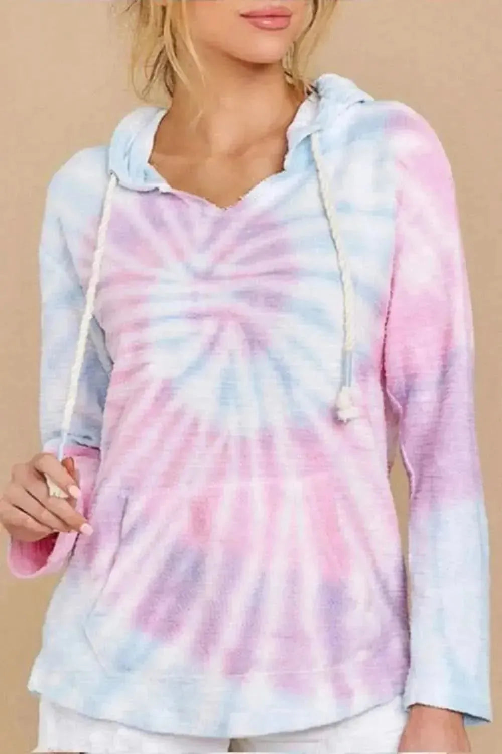 Drawstring Tie-Dye Long Sleeve Hoodie - Bad Moms Club