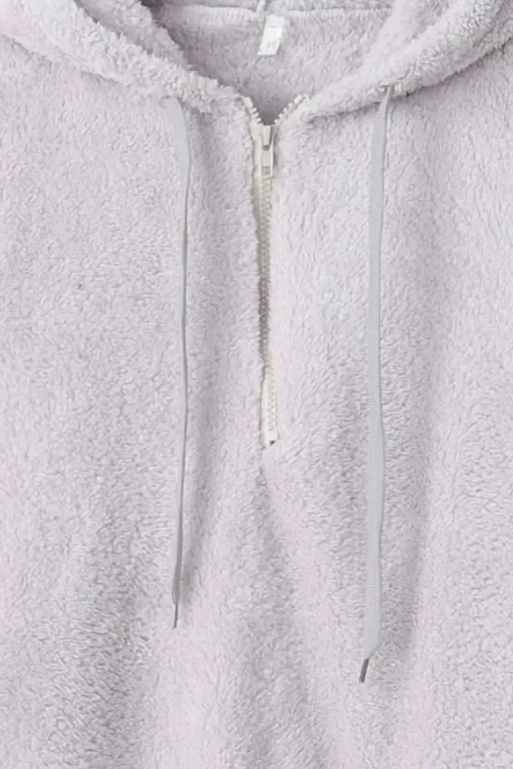 Full Size Quarter-Zip Drawstring Teddy Hoodie - Bad Moms Club
