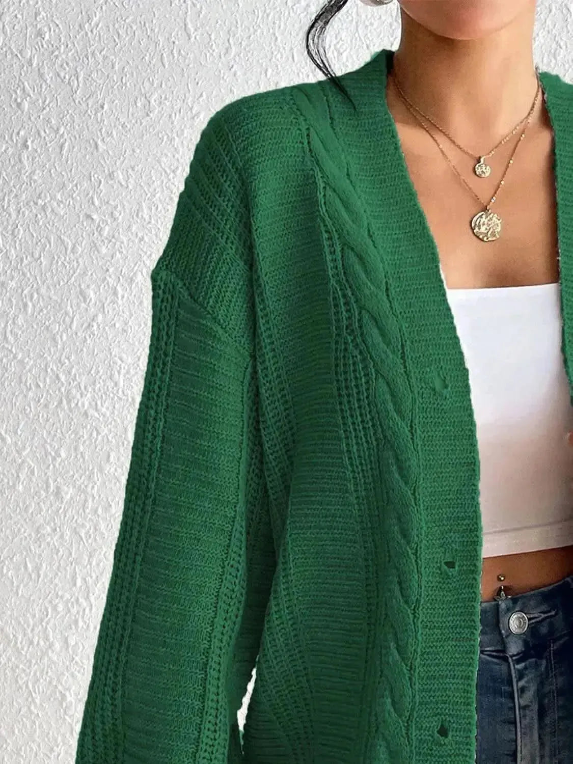 Cable-Knit Button Down Cardigan - Bad Moms Club