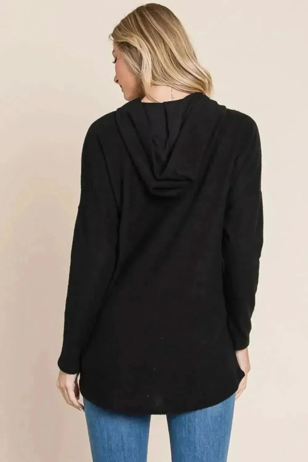 BOMBOM Contrast Drawstring Drop Shoulder Knit Hoodie - Bad Moms Club