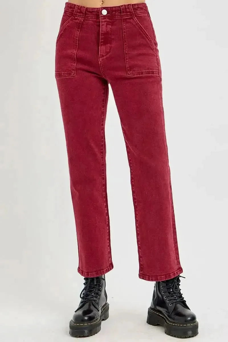 RISEN Full Size High Rise Straight Jeans with Patch Pockets - Bad Moms Club