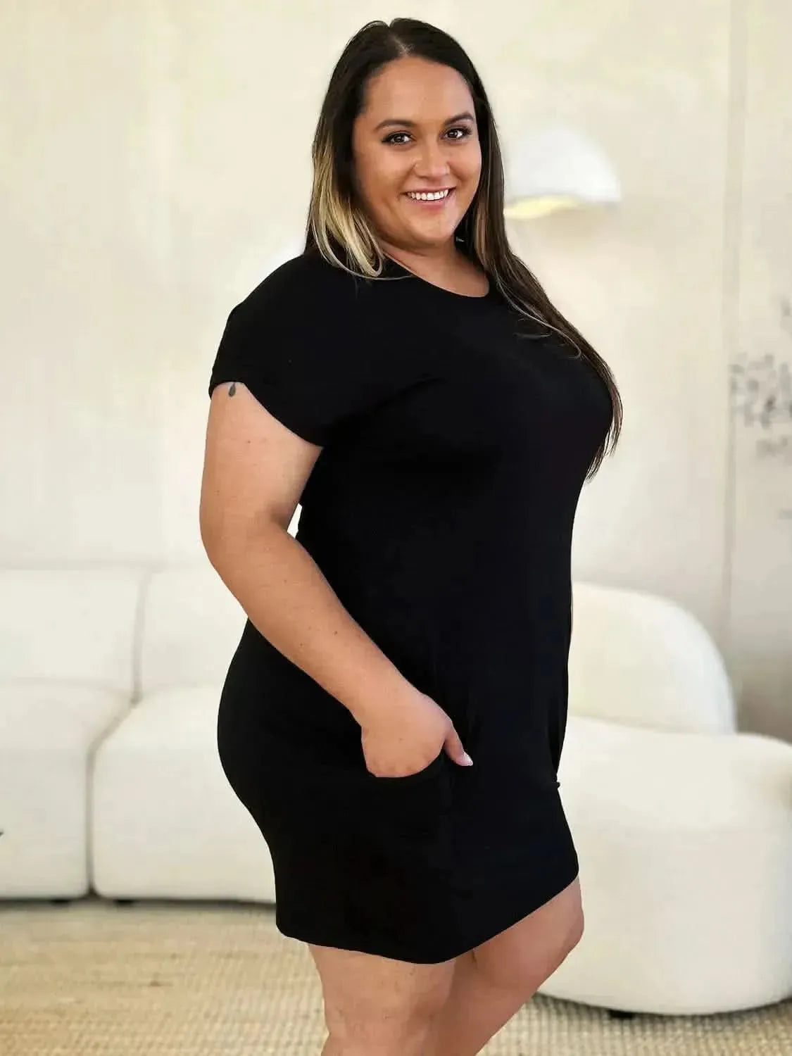 Basic Bae Full Size Round Neck Short Sleeve Dress with Pockets - Bad Moms Club