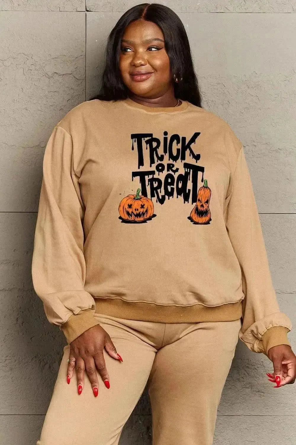 Simply Love Full Size TRICK OR TREAT Graphic Sweatshirt - Bad Moms Club