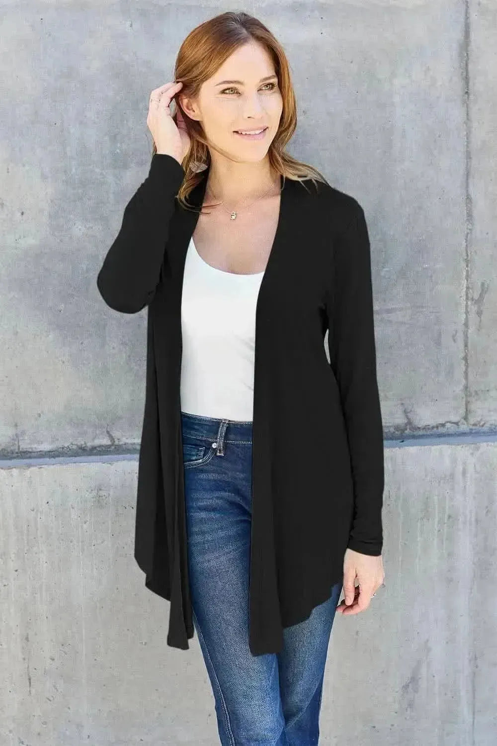 Basic Bae Full Size Open Front Long Sleeve Cardigan - Bad Moms Club
