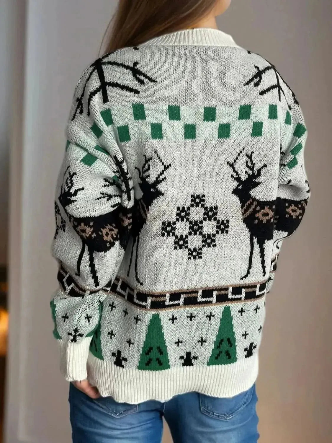 Christmas Element Round Neck Long Sleeve Sweater - Bad Moms Club