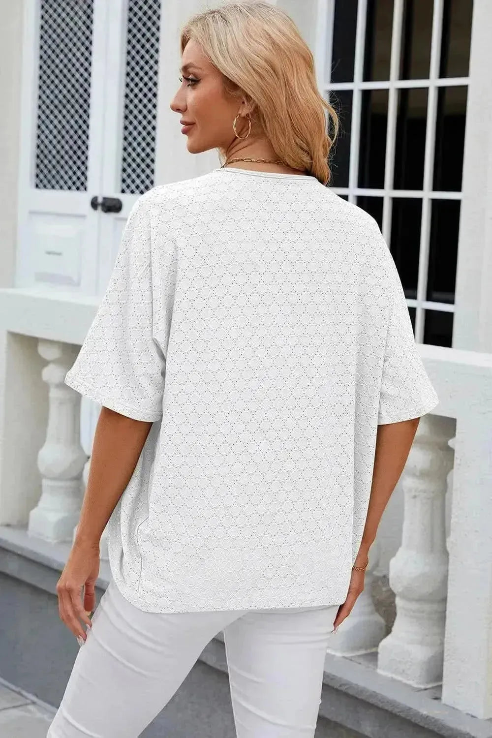 Eyelet Open Front Half Sleeve Cardigan - Bad Moms Club