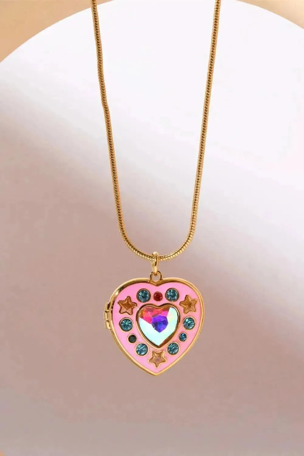 Rhinestone Decor Heart Box Pendant Necklace - Bad Moms Club