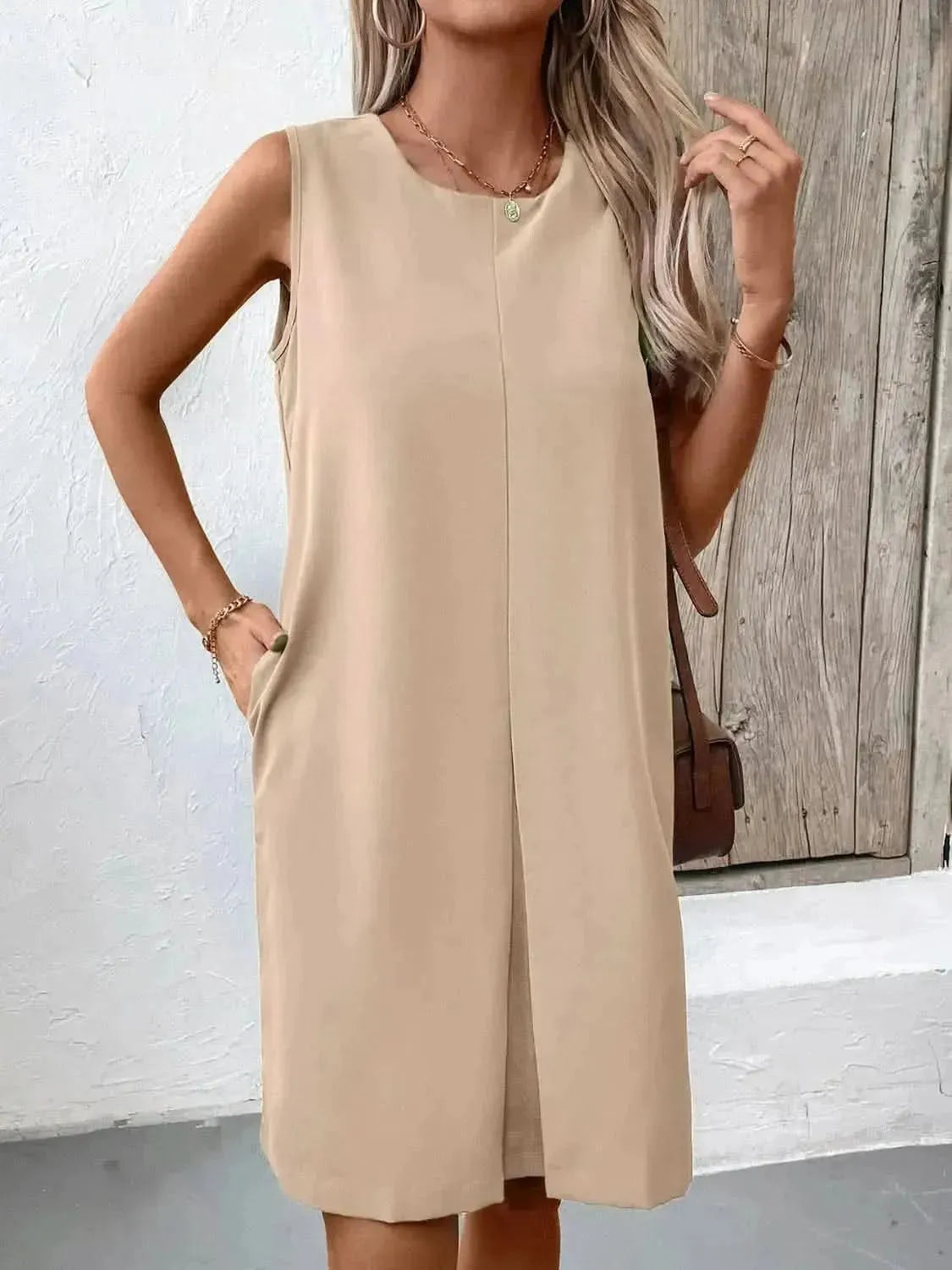 Ivy Lane Pocketed Round Neck Sleeveless Mini Dress - Bad Moms Club